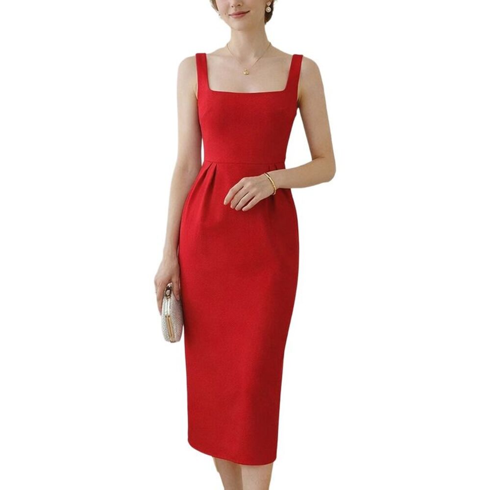Vincent Womens  Midi Dress, Red